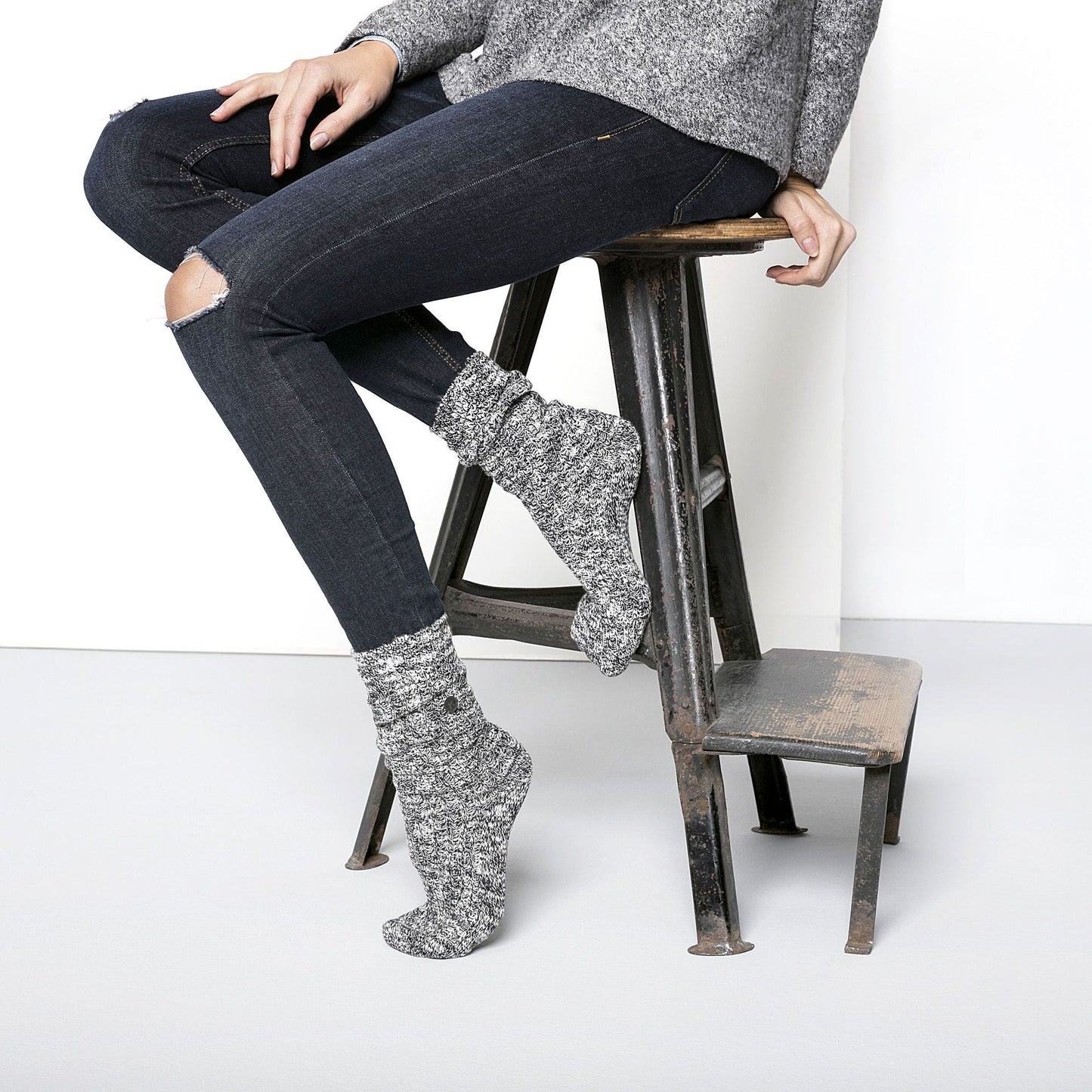 Cotton Slub Sock : Black/Gray